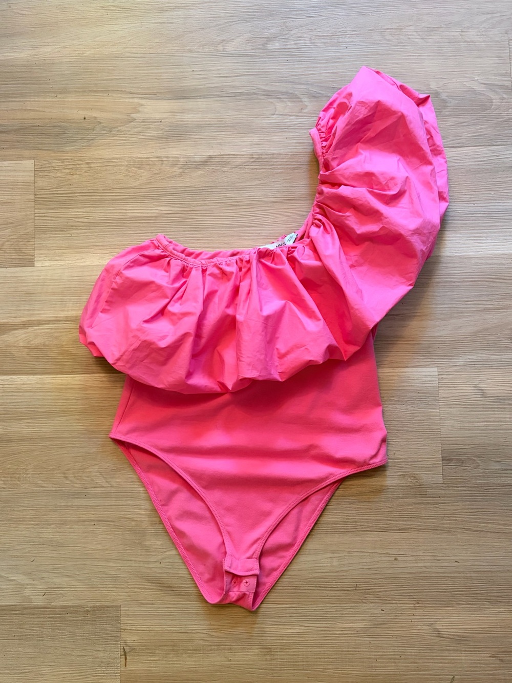 Mango One-Shoulder Pink Ruffle Bodysuit - Picture 5 of 6